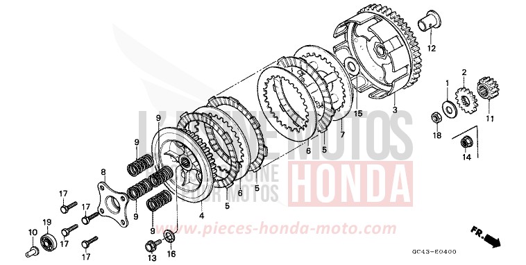 KUPPLUNG von CR80R "große Räder" FLASH RED (R119) von 1985